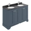 Bayswater Stiffkey Blue 1200mm 4 Door Vanity Unit & 1TH Black Marble Double Bowl Basin Top -Duravit Bathroom Shop bayf108bayc233 l