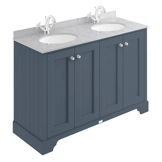 Bayswater Stiffkey Blue 1200mm 4 Door Vanity Unit & 1TH Grey Marble Double Bowl Basin Top 3 Bayswater Stiffkey Blue 1200mm 4 Door Vanity Unit & 1TH Grey Marble Double Bowl Basin Top