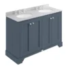 Bayswater Stiffkey Blue 1200mm 4 Door Vanity Unit & 3TH Grey Marble Double Bowl Basin Top -Duravit Bathroom Shop bayf108bayc238 l