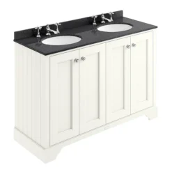 Bayswater Pointing White 1200mm 4 Door Vanity Unit & 3TH Black Marble Double Bowl Basin Top