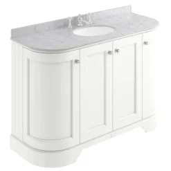 Bayswater Pointing White Curved 1200mm 4-Door Vanity Unit & 3TH Grey Marble Single Bowl Basin Top