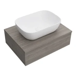 Brooklyn Floating Basin Shelf With Drawer - Grey Avola - 600mm Incl. Curved Rectangular Basin -Duravit Bathroom Shop bctga6b1 detail01