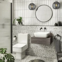 Brooklyn Floating Basin Shelf With Drawer - Grey Avola - 600mm Incl. Curved Rectangular Basin -Duravit Bathroom Shop bctga6b1nd6