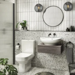 Brooklyn Floating Basin Shelf With Drawer - Grey Avola - 600mm Incl. Oval Basin -Duravit Bathroom Shop bctga6b2 n d5