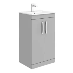 Brooklyn 500mm Grey Mist Vanity Unit - Floor Standing 2 Door Unit With Minimalist Basin -Duravit Bathroom Shop bfs5dg n lrg