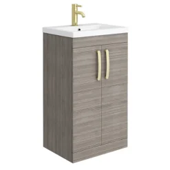 Brooklyn 500mm Grey Avola Vanity Unit With Brushed Brass Handles -Duravit Bathroom Shop bfs5gabb lrg01