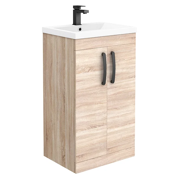 Brooklyn Natural Oak Vanity Unit - 500mm Wide With Matt Black Handles 4 Brooklyn Natural Oak Vanity Unit - 500mm Wide With Matt Black Handles - Image 2