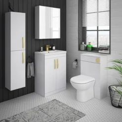 Brooklyn 500mm Gloss White Vanity Unit With Brushed Brass Handles