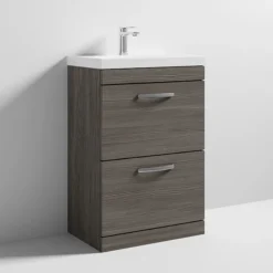 Brooklyn 600 Grey Avola Floor Standing 2 Drawer Vanity Unit With Thin-Edge Basin -Duravit Bathroom Shop bfs62dgate nd3