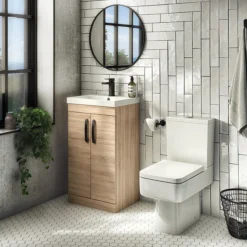 Brooklyn Natural Oak Vanity Unit - 600mm Wide With Matt Black Handles -Duravit Bathroom Shop bfs6nmbd2