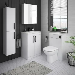 Brooklyn Gloss White Vanity Unit - 600mm Wide With Matt Black Handles