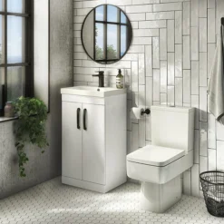 Brooklyn Gloss White Vanity Unit - 600mm Wide With Matt Black Handles -Duravit Bathroom Shop bfs6whtmbd2