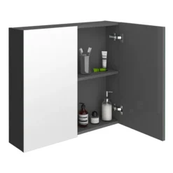 Brooklyn 800mm Gloss Grey Bathroom Mirror Cabinet - 2 Door