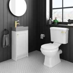 Bromley White Cloakroom Vanity Unit (incl. Grey Basin + Brushed Brass Handle) -Duravit Bathroom Shop br4whtbbg d1