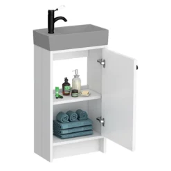 Bromley White Cloakroom Vanity Unit (incl. Grey Basin + Matt Black Handle) -Duravit Bathroom Shop br4whtmbg d5