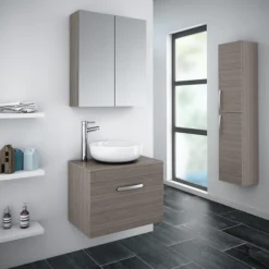Brooklyn Wall Hung Countertop Vanity Unit - Grey Avola - 605mm With Chrome Handle -Duravit Bathroom Shop brooklyngreyavolaworktopsingledrawerwallhungcabinet605mmd1