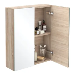 Brooklyn Natural Oak 600mm Bathroom Mirror Cabinet - 2 Door -Duravit Bathroom Shop brooklynnaturaloak600mmbathroommirrorcabinet2doord2