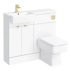 Brooklyn 1000 Gloss White Square Semi-Recessed Combination Unit W. Brushed Brass Handles + Flush