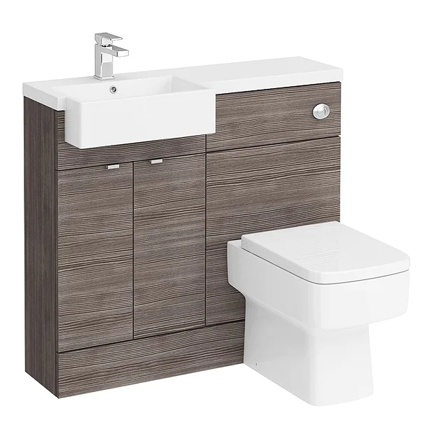 Brooklyn 1000 Grey Avola Semi-Recessed Combination Unit (Square Basin, Vanity + WC Unit) 3 Brooklyn 1000 Grey Avola Semi-Recessed Combination Unit (Square Basin, Vanity + WC Unit)