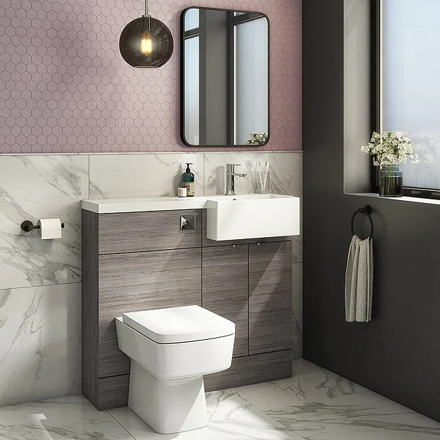 Brooklyn 1000 Grey Avola Semi-Recessed Combination Unit (Square Basin, Vanity + WC Unit) 4 Brooklyn 1000 Grey Avola Semi-Recessed Combination Unit (Square Basin, Vanity + WC Unit) - Image 2
