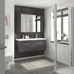 Brooklyn 1205mm Gloss Grey Wall Hung 2 Drawer Double Basin Vanity Unit -Duravit Bathroom Shop bwh12g1d d2