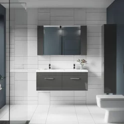 Brooklyn 1205mm Gloss Grey Wall Hung 2 Drawer Double Basin Vanity Unit -Duravit Bathroom Shop bwh12g1d d4