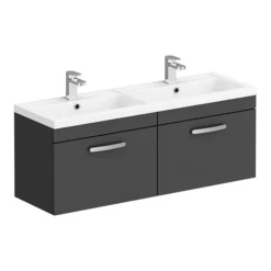 Brooklyn 1205mm Gloss Grey Wall Hung 2 Drawer Double Basin Vanity Unit -Duravit Bathroom Shop bwh12g1d nl