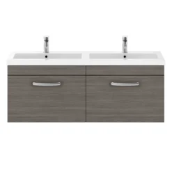 Brooklyn 1205mm Grey Avola Wall Hung 2 Drawer Double Basin Vanity Unit -Duravit Bathroom Shop bwh12ga1d d4n