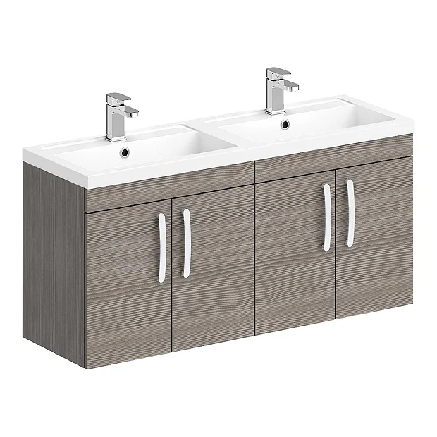 Brooklyn 1205mm Grey Avola Wall Hung 4 Door Double Basin Vanity Unit 4 Brooklyn 1205mm Grey Avola Wall Hung 4 Door Double Basin Vanity Unit - Image 2