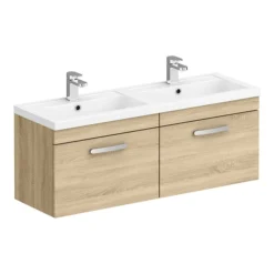 Brooklyn 1205mm Natural Oak Wall Hung 2 Drawer Double Basin Vanity Unit -Duravit Bathroom Shop bwh12n1d nl