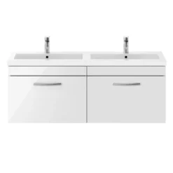 Brooklyn 1205mm Gloss White Wall Hung 2 Drawer Double Basin Vanity Unit -Duravit Bathroom Shop bwh12w1d d3