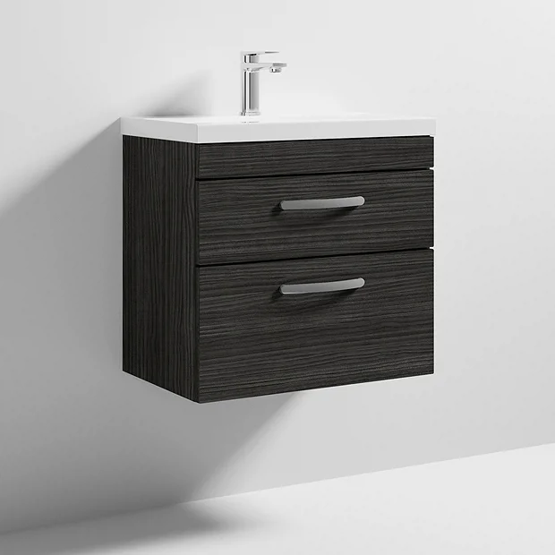 Brooklyn 600 Black Wall Hung 2 Drawer Vanity Unit With Thin-Edge Basin 3 Brooklyn 600 Black Wall Hung 2 Drawer Vanity Unit With Thin-Edge Basin