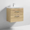 Brooklyn 600 Natural Oak Wall Hung 2 Drawer Vanity Unit With Thin-Edge Basin -Duravit Bathroom Shop bwh6oak2dte d3