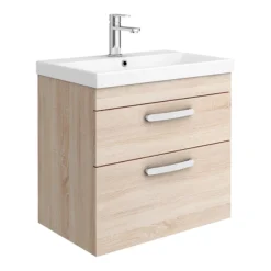 Brooklyn 600 Natural Oak Wall Hung 2 Drawer Vanity Unit With Thin-Edge Basin -Duravit Bathroom Shop bwh6oak2dte l