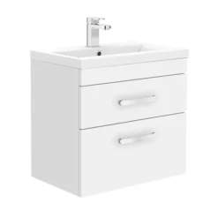 Brooklyn 600mm White Gloss 2 Drawer Wall Hung Vanity Unit -Duravit Bathroom Shop bwh6w2d nl