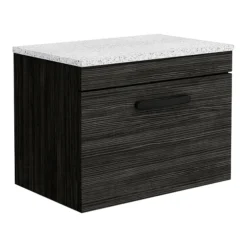 Brooklyn Wall Hung Countertop Vanity - Black - 600mm With White Worktop & Matt Black Handle -Duravit Bathroom Shop bwhb6wwmbl