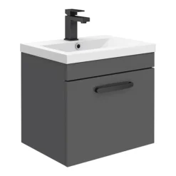 Brooklyn Wall Hung Vanity - Gloss Grey - 500mm Wide 1-Drawer Inc. Matt Black Handle 6 Brooklyn Wall Hung Vanity - Gloss Grey - 500mm Wide 1-Drawer Inc. Matt Black Handle -Duravit Bathroom Shop bwhsd5ggmb l