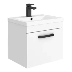 Brooklyn Wall Hung Vanity - Gloss White - 500mm Wide 1-Drawer Inc. Matt Black Handle 6 Brooklyn Wall Hung Vanity - Gloss White - 500mm Wide 1-Drawer Inc. Matt Black Handle -Duravit Bathroom Shop bwhsd5whtmb l