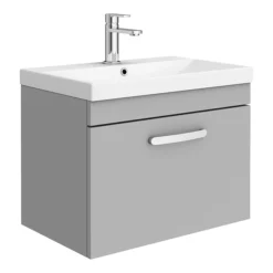 Brooklyn 600 Grey Mist Wall Hung 1-Drawer Vanity Unit With Thin-Edge Basin -Duravit Bathroom Shop bwhsd6gmte n l