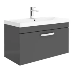 Brooklyn 800 Gloss Grey Wall Hung 1-Drawer Vanity Unit With Thin-Edge Basin -Duravit Bathroom Shop bwhsd8ggte nl