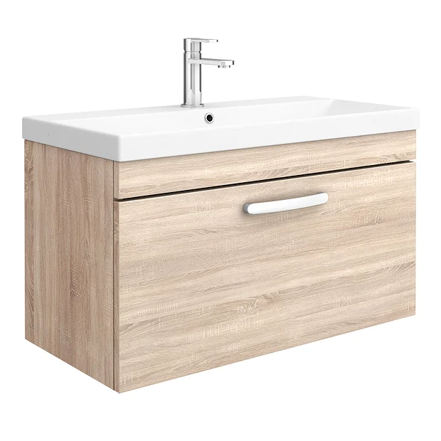 Brooklyn 800 Natural Oak Wall Hung 1-Drawer Vanity Unit With Thin-Edge Basin 4 Brooklyn 800 Natural Oak Wall Hung 1-Drawer Vanity Unit With Thin-Edge Basin - Image 2