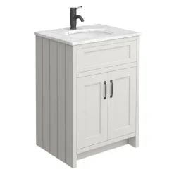 Chatsworth Grey 610mm Vanity With White Marble Basin Top + Matt Black Handles 6 Chatsworth Grey 610mm Vanity With White Marble Basin Top + Matt Black Handles -Duravit Bathroom Shop c610grymbwht n l