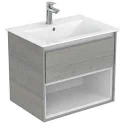 Ideal Standard Connect Air Wood Light Grey 600mm Wall Hung Vanity Unit With Open Shelf -Duravit Bathroom Shop ca60whwlg l