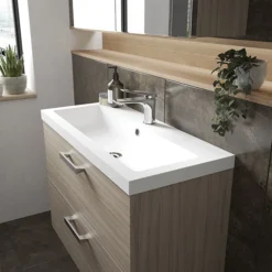 Hudson Reed Fusion 800mm Driftwood Full Depth Wall Hung 2-Drawer Unit & Basin -Duravit Bathroom Shop cbi231 d3