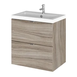 Hudson Reed Fusion 500mm Driftwood Full Depth Wall Hung 2-Drawer Unit & Basin -Duravit Bathroom Shop cbi241 l