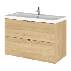 Hudson Reed Fusion 800mm Natural Oak Full Depth Wall Hung 2-Drawer Unit & Basin -Duravit Bathroom Shop cbi331 l