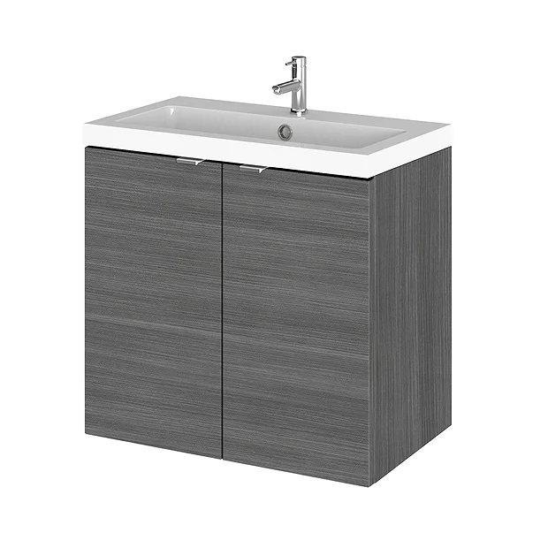 Hudson Reed 600mm Grey Avola Full Depth Wall Hung 2-Door Unit & Basin 4 Hudson Reed 600mm Grey Avola Full Depth Wall Hung 2-Door Unit & Basin - Image 2