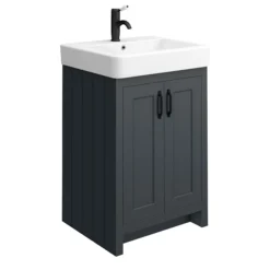 Chatsworth Traditional Graphite Double Basin Vanity + Cupboard Combination Unit With Matt Black Handles -Duravit Bathroom Shop cblk142pkmb d2
