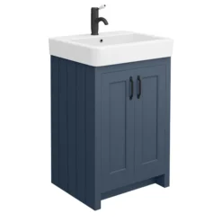 Chatsworth Traditional Blue Double Basin Vanity + Cupboard Combination Unit With Matt Black Handles -Duravit Bathroom Shop cblu142pkmb d2