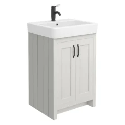 Chatsworth Traditional Grey Double Basin Vanity + Cupboard Combination Unit With Matt Black Handles -Duravit Bathroom Shop cgry142pkmb d2
